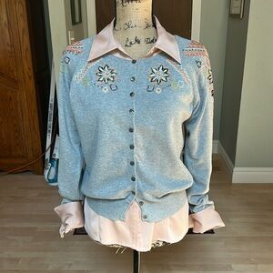 Sundance Gray Beaded/Multi Colored Cardigan Sweater, Medium